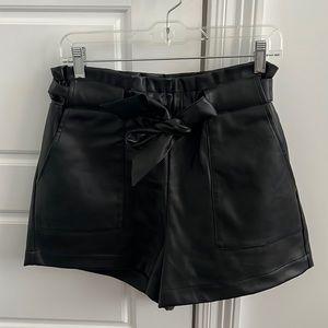 High Waist Belted Leather Short